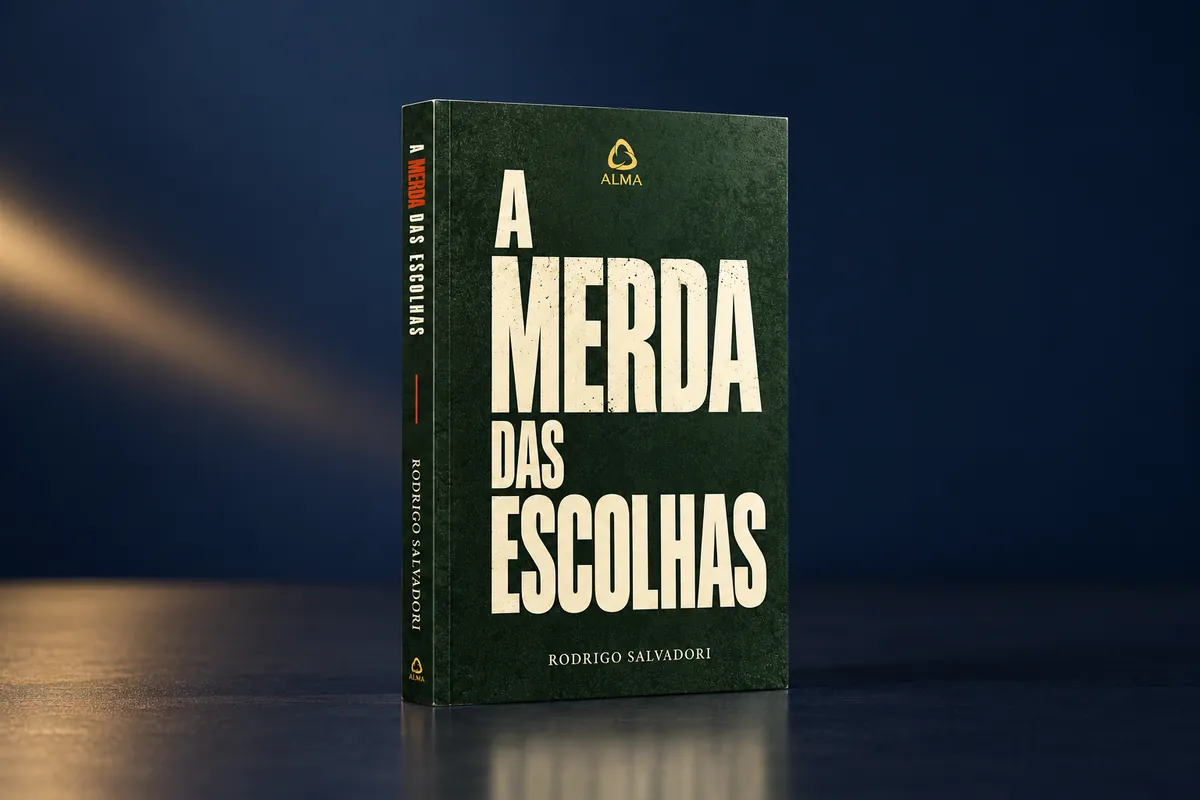 Mockup do livro A Merda das Escolhas, de Rodrigo Salvadori