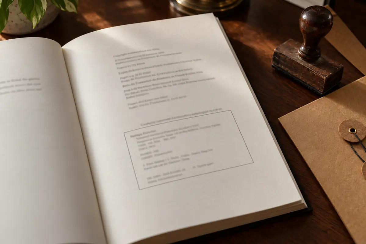Página de créditos de um livro aberto, com a ficha catalográfica em destaque